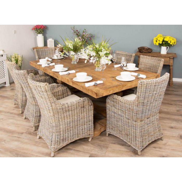 2.4m Reclaimed Elm Pedestal Dining Table with 8 Donna Chairs