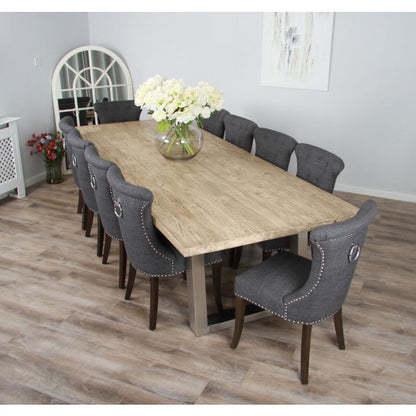 3m Industrial Chic Cubex Dining Table with Stainless Steel Legs & 10 Ring Back Chairs