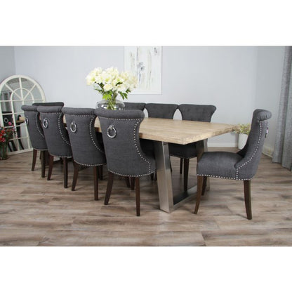 3m Industrial Chic Cubex Dining Table with Stainless Steel Legs & 10 Ring Back Chairs