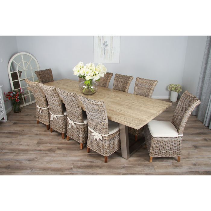 3m Industrial Chic Cubex Dining Table with Stainless Steel Legs & 10 Latifa Chairs