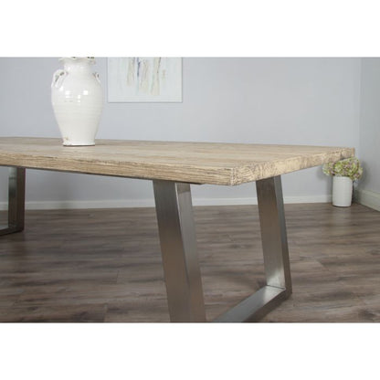 3m Industrial Chic Cubex Dining Table with Stainless Steel Legs & 8 Scandi Armchairs