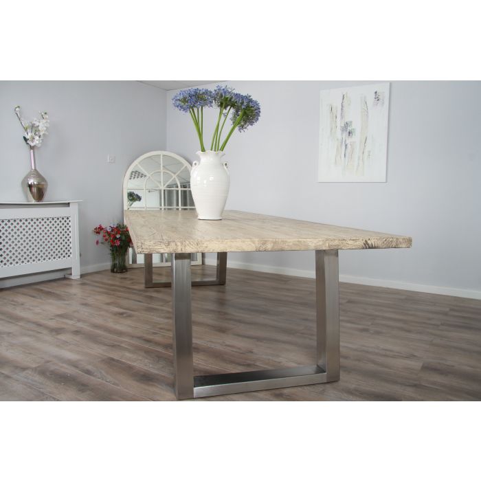 3m Industrial Chic Cubex Dining Table with Stainless Steel Legs & 8 Scandi Armchairs