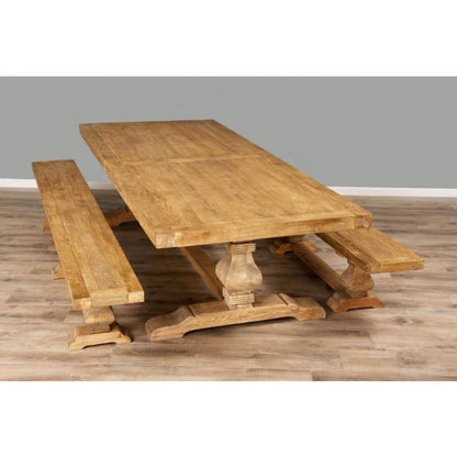 3m Reclaimed Elm Pedestal Dining Table with 2 Benches