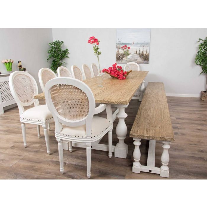 3.6m Ellena Dining Table with 6 Ellena Chairs, 2 Armchairs & 1 Backless Bench