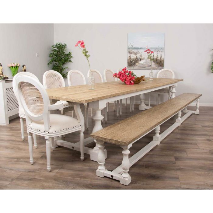 3.6m Ellena Dining Table with 6 Ellena Chairs, 2 Armchairs & 1 Backless Bench