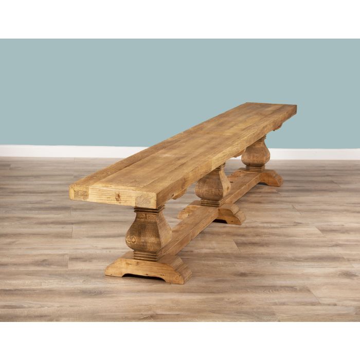 3m Reclaimed Elm Pedestal Dining Table with 2 Benches