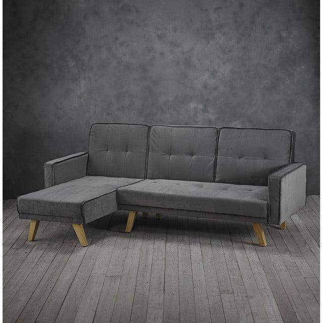 Kitson Corner Sofa Bed Silver-Grey Velvet
