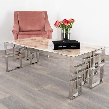 Marble Glass Silver Coffee Table