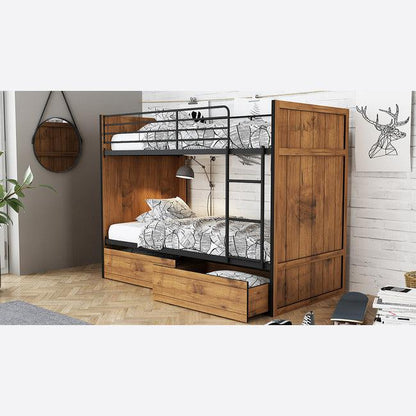 Rocco Bunk with Drawers Vintage Oak with Black Frame
