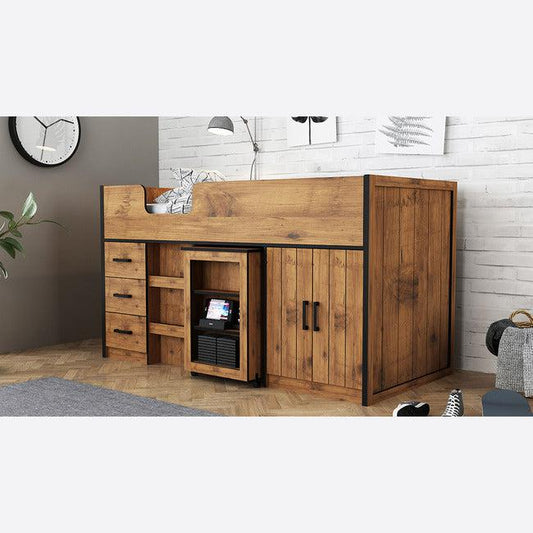 Rocco Midsleeper With Pullout Storage Vintage Oak With Black Frame