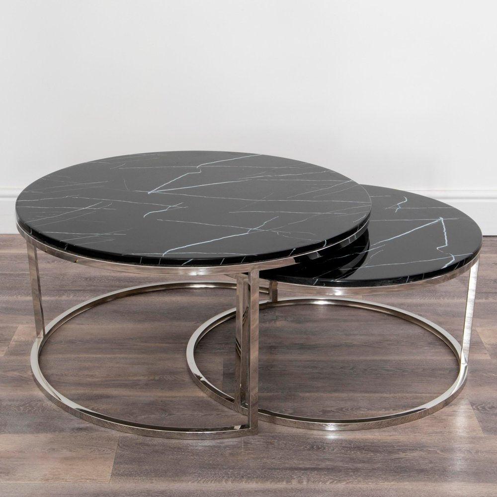 Black Stone Coffee Table - Nest of 2